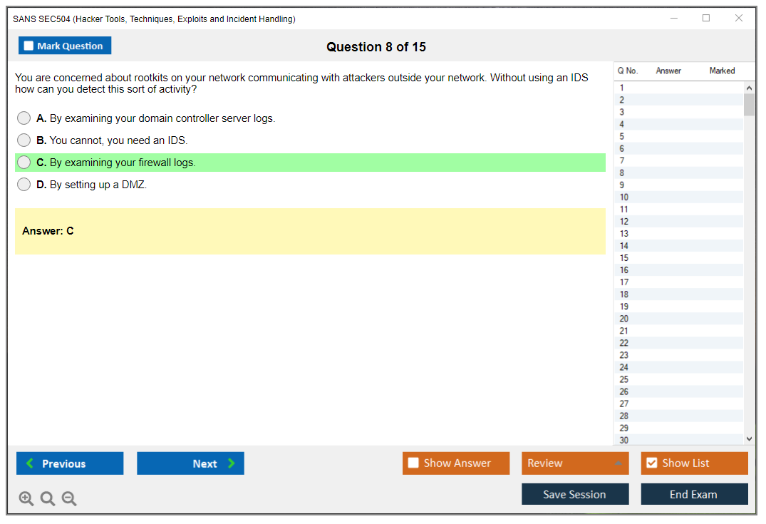SANS SEC504 Hacker Tools, Techniques, Exploits and Incident Handling Practice test exam simulator test engine exam dumps questions answers Image 8