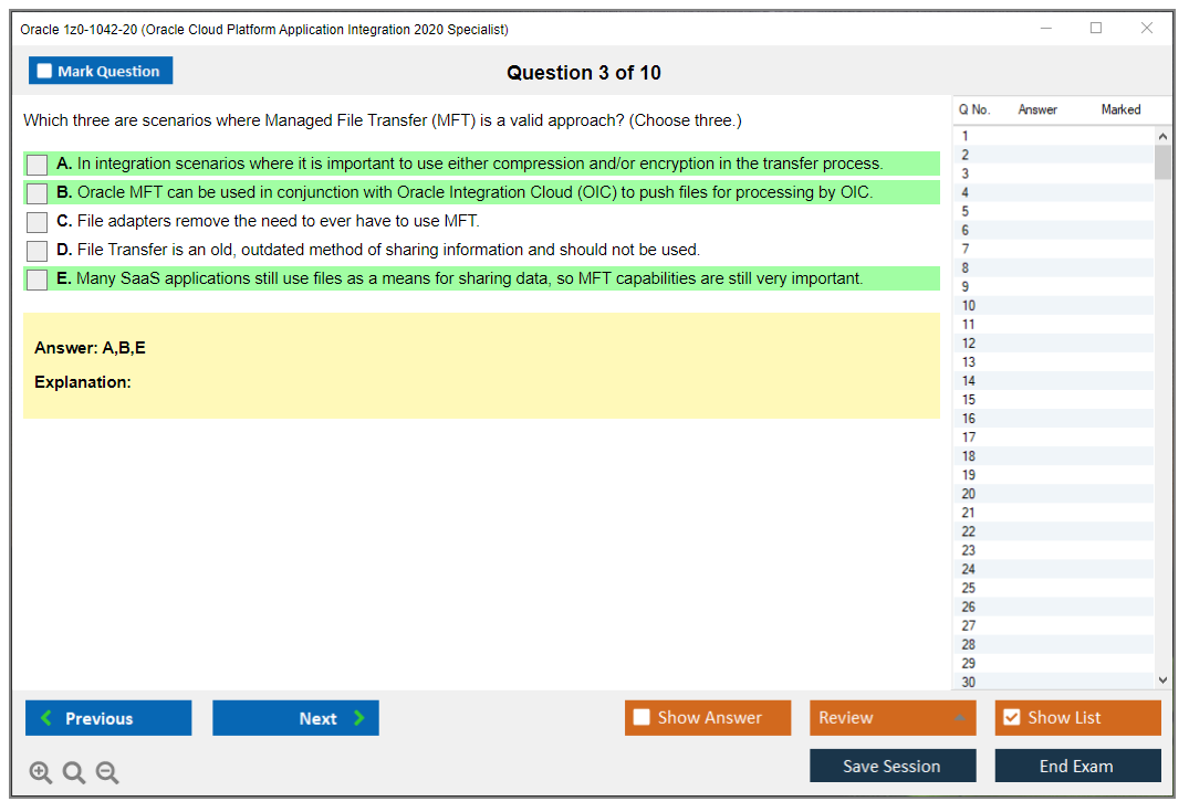 Oracle 1z0-1042-20 Oracle Cloud Platform Application Integration 2020 Specialist Practice test exam simulator test engine exam dumps questions answers Image 3