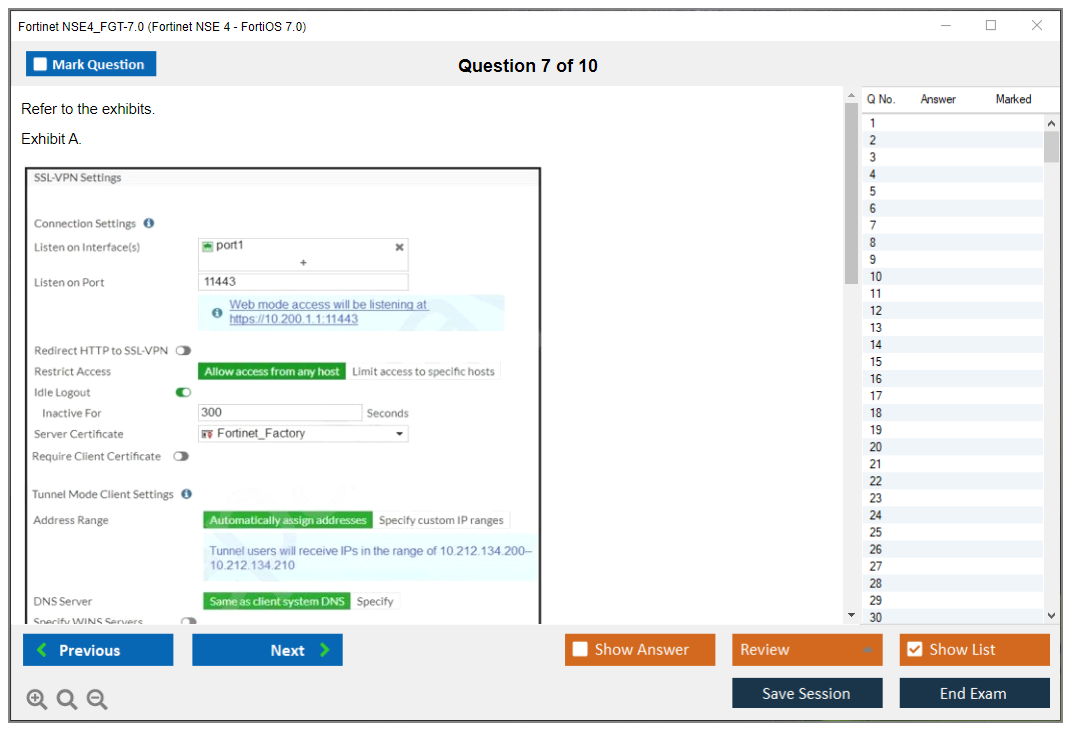 Fortinet NSE4_FGT-7.0 Fortinet NSE 4 - FortiOS 7.0 Practice test exam simulator test engine exam dumps questions answers Image 7