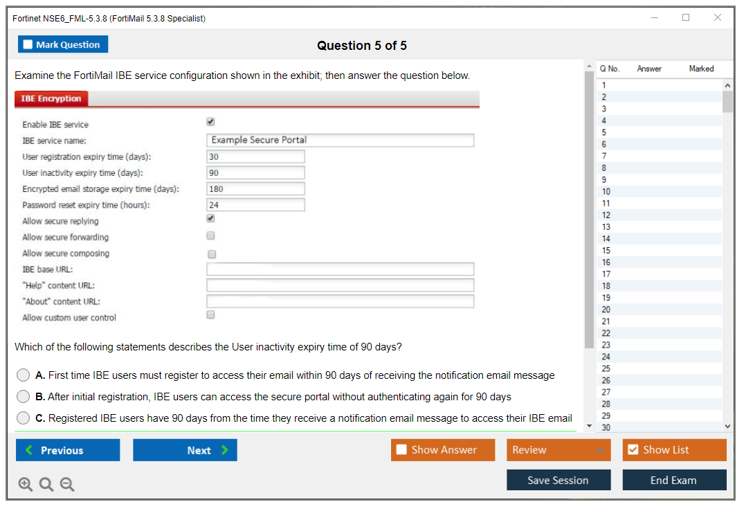 Fortinet NSE6_FML-5.3.8 FortiMail 5.3.8 Specialist Practice test exam simulator test engine exam dumps questions answers Image 5