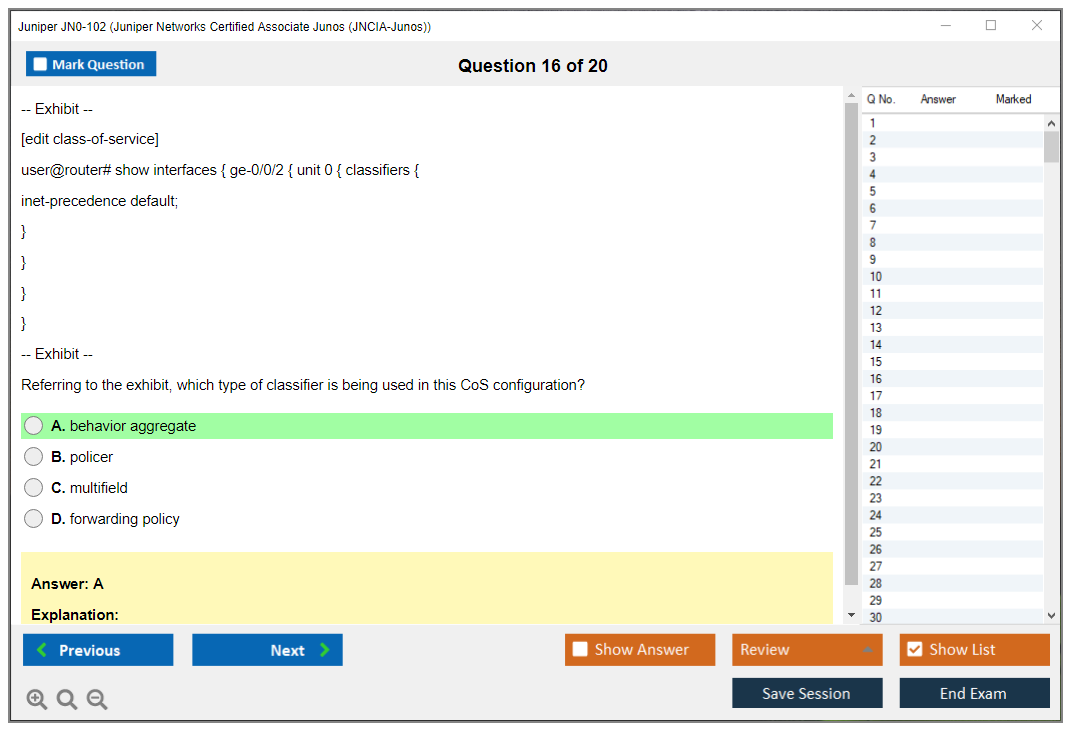 Juniper JN0-102 Juniper Networks Certified Associate Junos (JNCIA-Junos) Practice test exam simulator test engine exam dumps questions answers Image 16