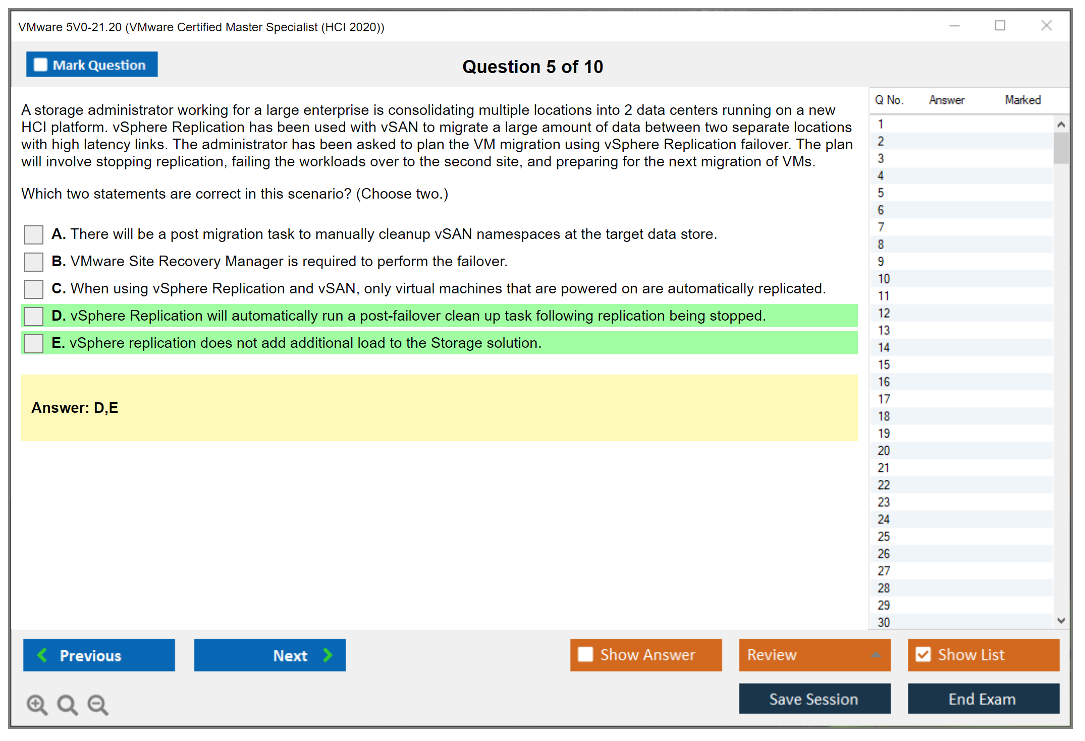 VMware 5V0-21.20 VMware Certified Master Specialist (HCI 2020) Practice test exam simulator test engine exam dumps questions answers Image 5