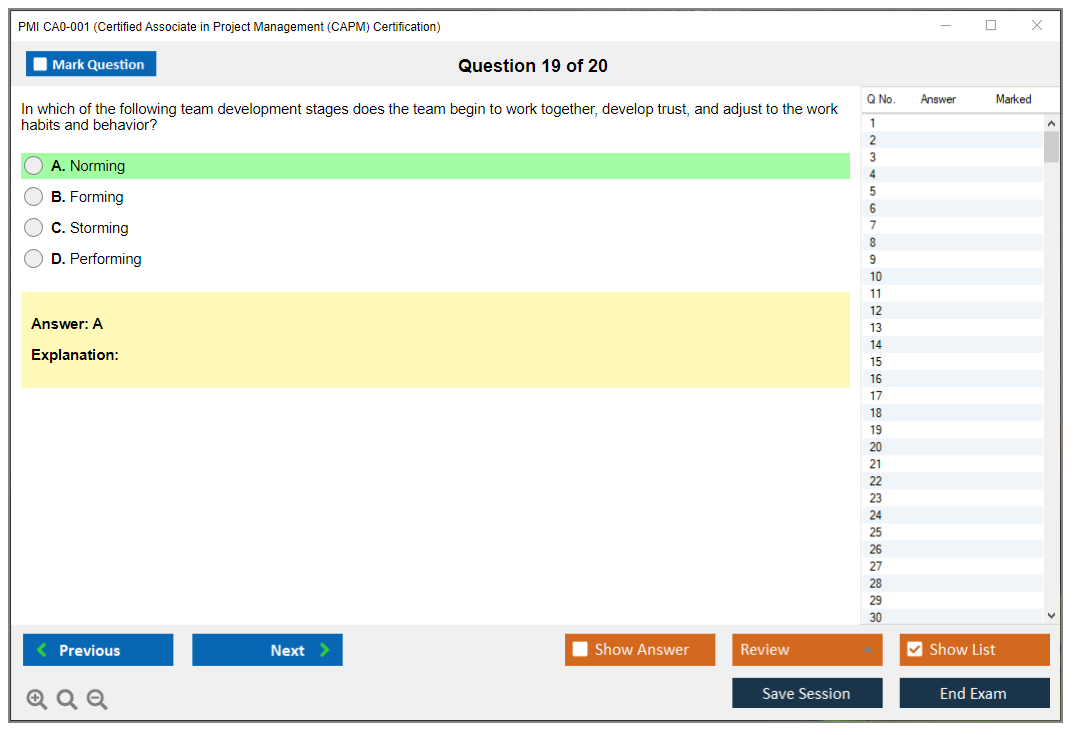 PMI CA0-001 Certified Associate in Project Management (CAPM) Certification Practice test exam simulator test engine exam dumps questions answers Image 19