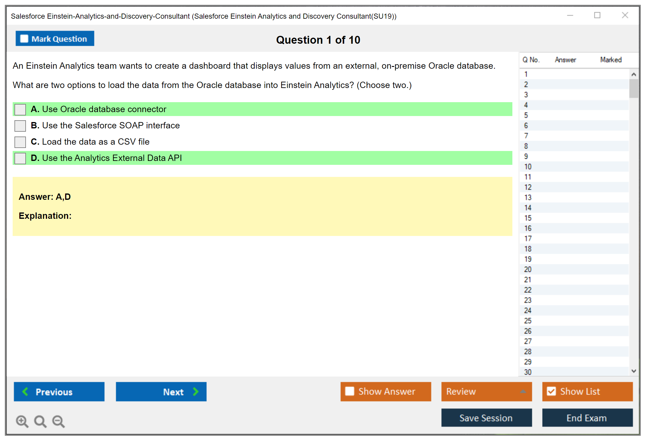 Salesforce Einstein-Analytics-and-Discovery-Consultant Salesforce Einstein Analytics and Discovery Consultant Practice test exam simulator test engine exam dumps questions answers Image 1