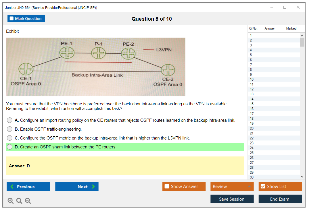 Juniper JN0-664 Service Provider Professional (JNCIP-SP) Practice test exam simulator test engine exam dumps questions answers Image 8