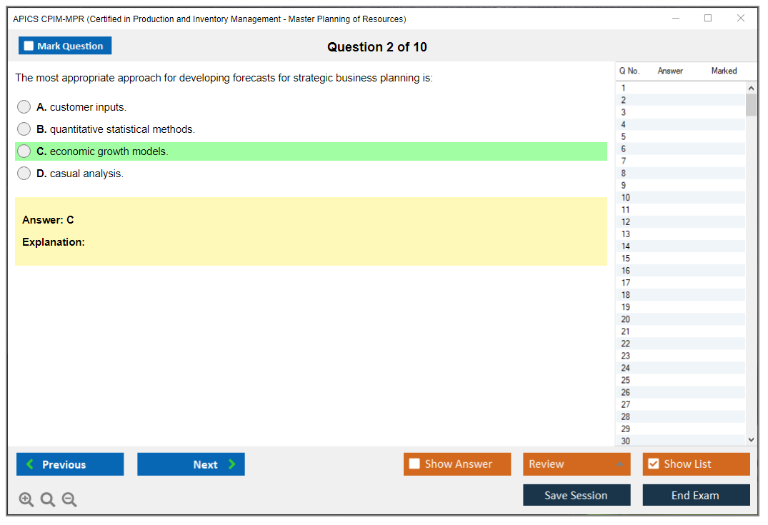 APICS CPIM-MPR Certified in Production and Inventory Management - Master Planning of Resources Practice test exam simulator test engine exam dumps questions answers Image 2