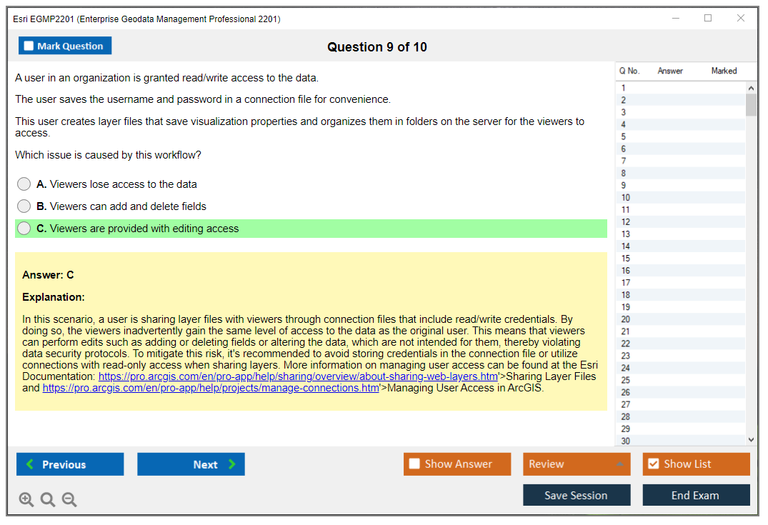 Esri EGMP2201 Enterprise Geodata Management Professional 2201 Practice test exam simulator test engine exam dumps questions answers Image 9