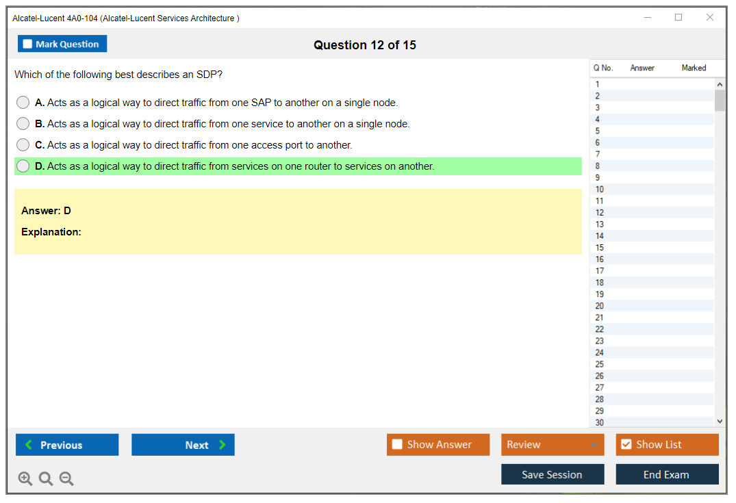 Alcatel-Lucent 4A0-104 Alcatel-Lucent Services Architecture Practice test exam simulator test engine exam dumps questions answers Image 12