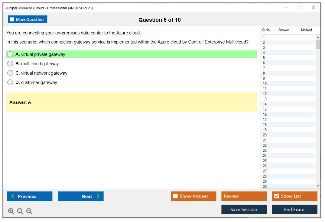 Juniper JN0-610 Cloud - Professional (JNCIP-Cloud) Practice test exam simulator test engine exam dumps questions answers Image 6