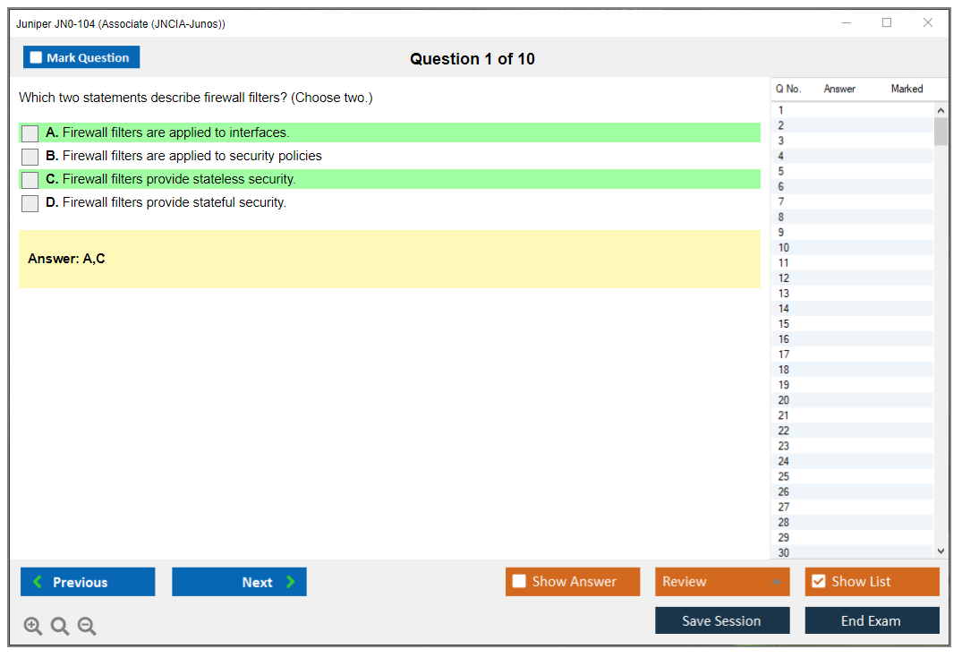 Juniper JN0-104 Junos - Associate (JNCIA-Junos) Practice test exam simulator test engine exam dumps questions answers Image 1