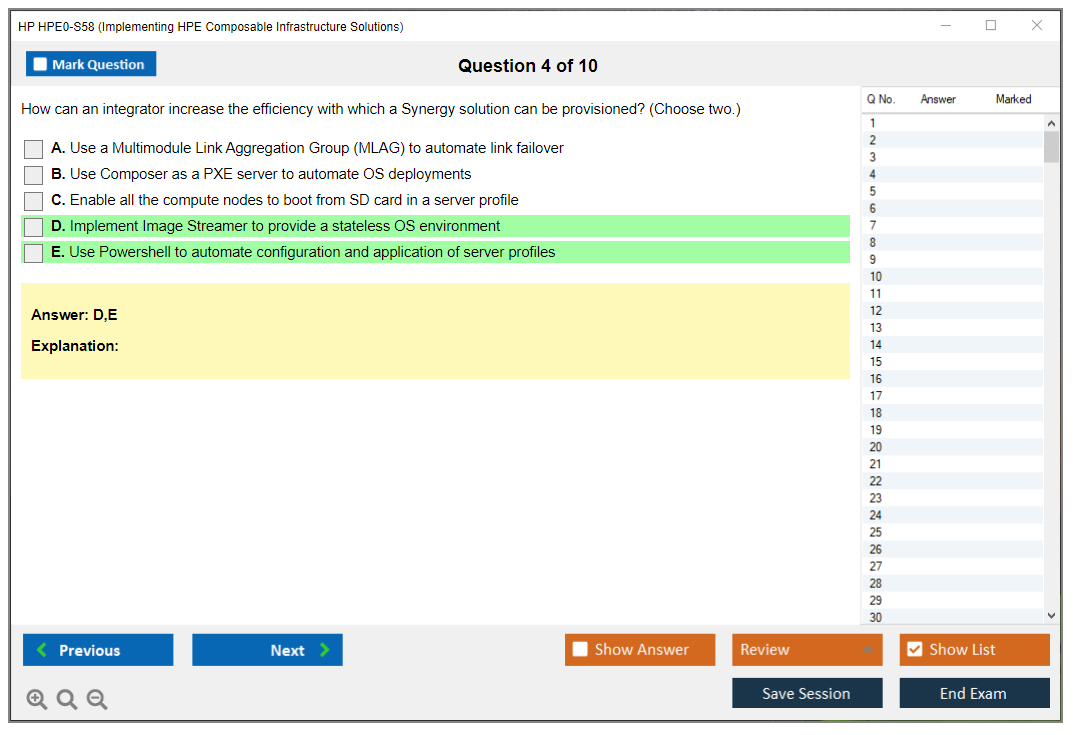 HP HPE0-S58 Implementing HPE Composable Infrastructure Solutions Practice test exam simulator test engine exam Prep practice test questions answers Image 4