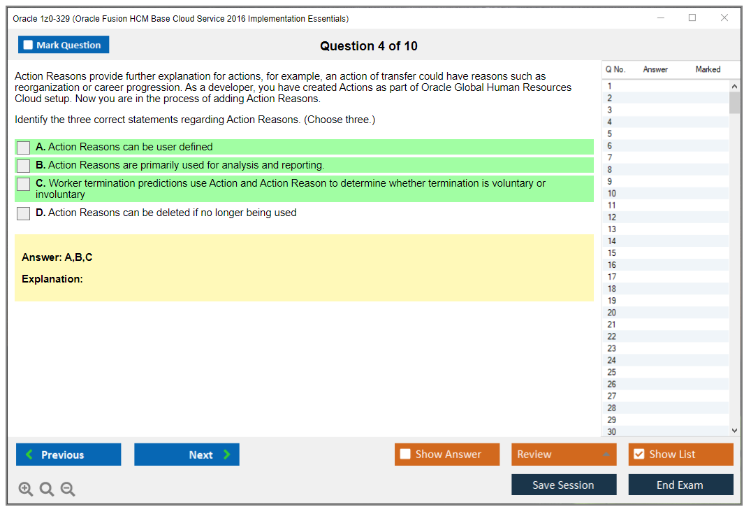 Oracle 1z0-329 Oracle Fusion HCM Base Cloud Service 2016 Implementation Essentials Practice test exam simulator test engine exam dumps questions answers Image 4