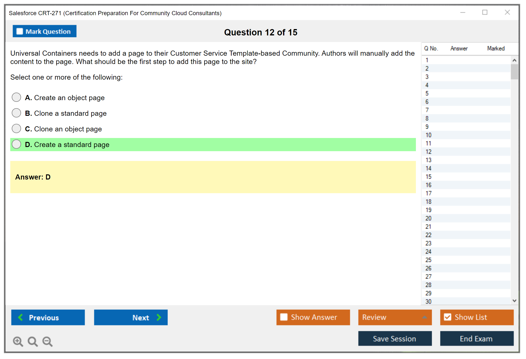 Salesforce CRT-271 Salesforce Certification Preparation For Community Cloud Consultants Practice test exam simulator test engine exam dumps questions answers Image 12