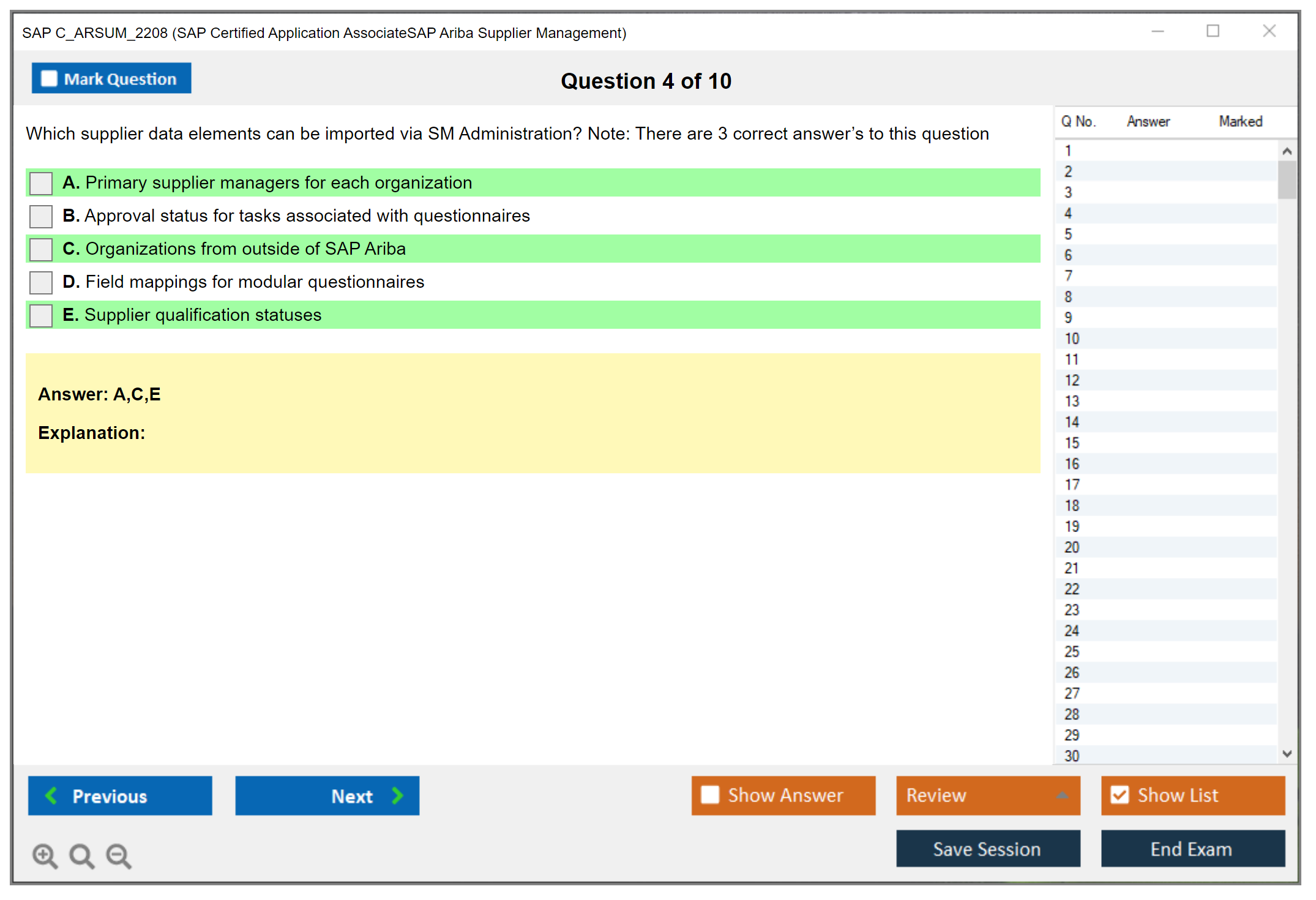 SAP C_ARSUM_2208 SAP Certified Application AssociateSAP Ariba Supplier Management Practice test exam simulator test engine exam dumps questions answers Image 4