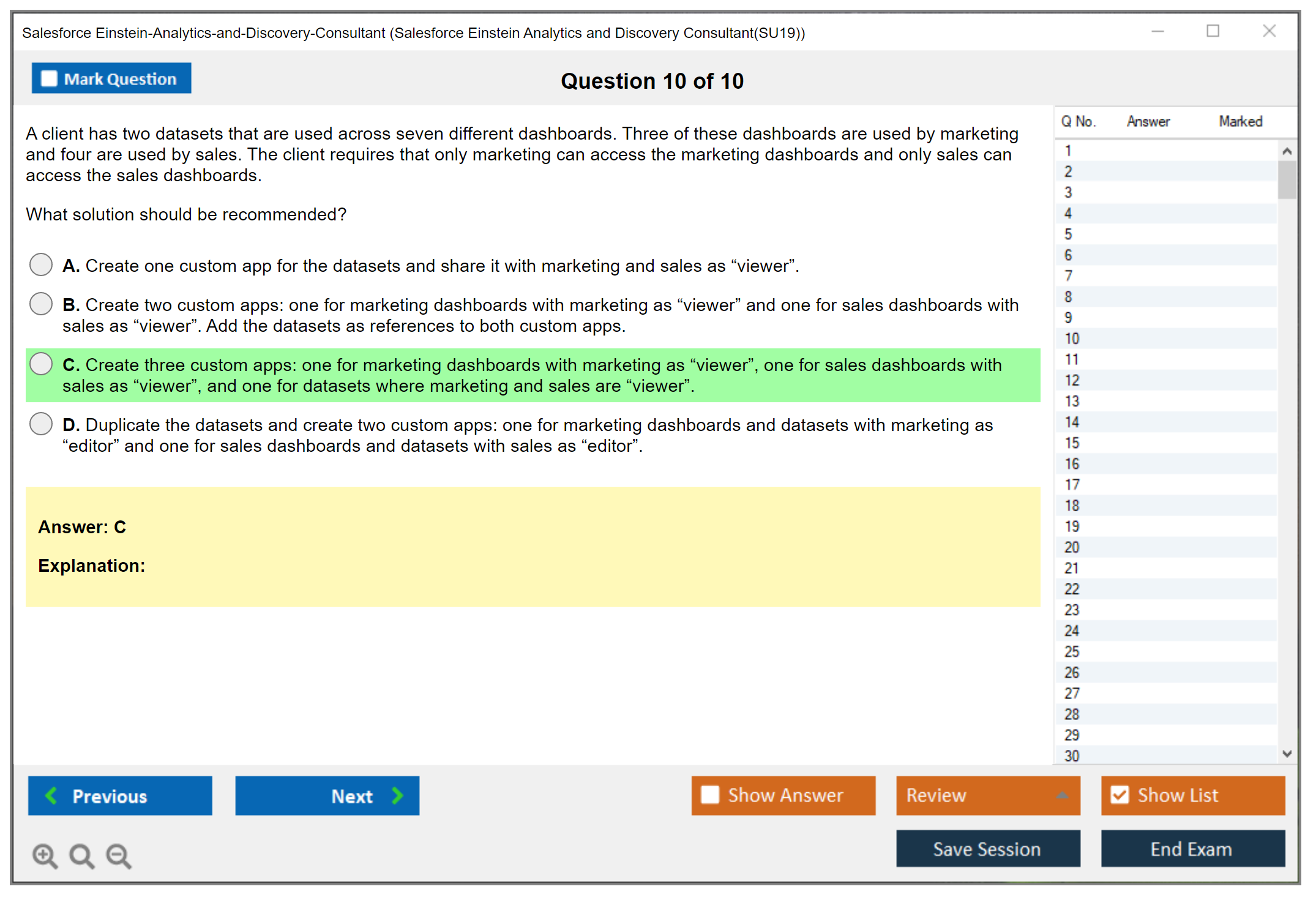 Salesforce Einstein-Analytics-and-Discovery-Consultant Salesforce Einstein Analytics and Discovery Consultant Practice test exam simulator test engine exam dumps questions answers Image 10