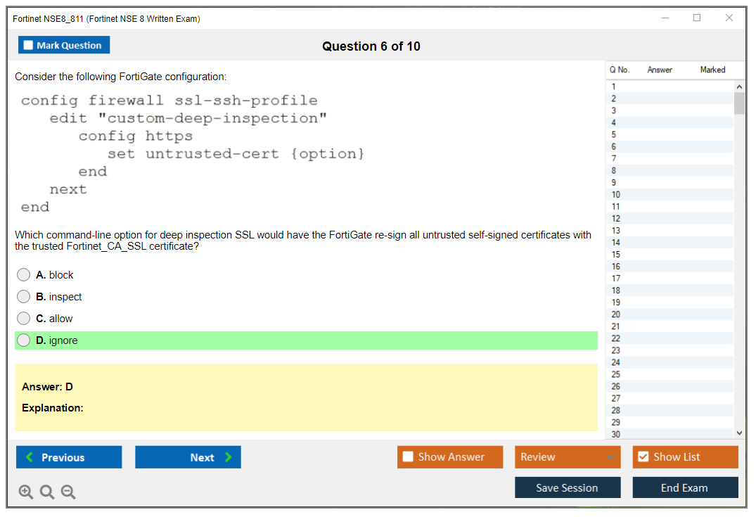 Fortinet NSE8_811 Fortinet NSE 8 Written Exam Practice test exam simulator test engine exam dumps questions answers Image 6