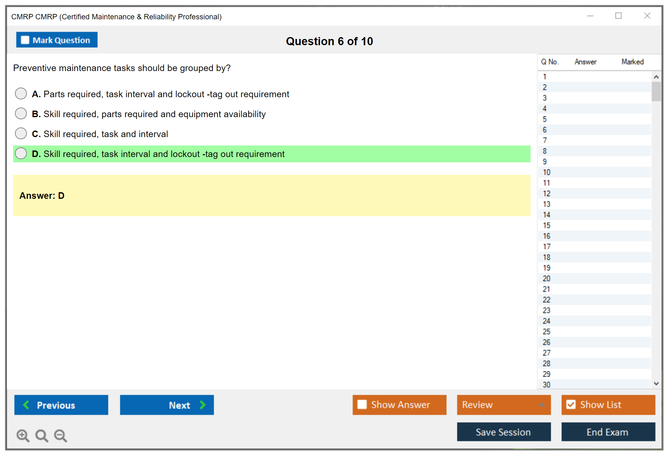 CMRP CMRP Certified Maintenance & Reliability Professional Practice test exam simulator test engine exam Prep practice test questions answers Image 6