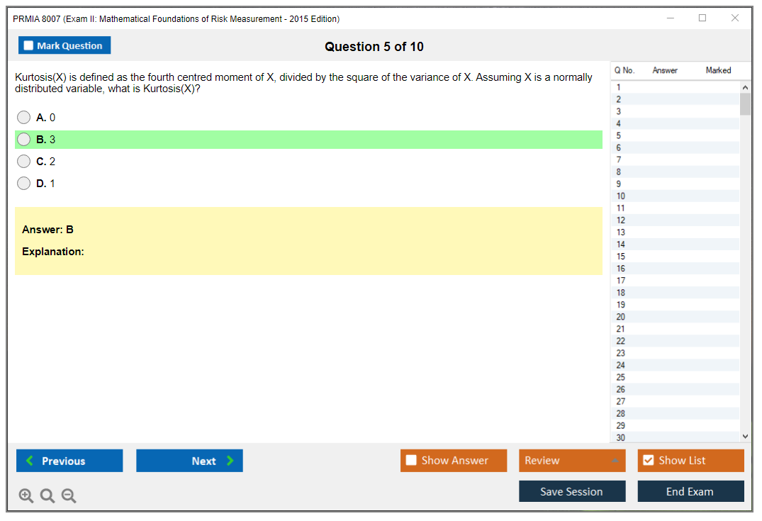 PRMIA 8007 Exam II: Mathematical Foundations of Risk Measurement - 2015 Edition Practice test exam simulator test engine exam dumps questions answers Image 5