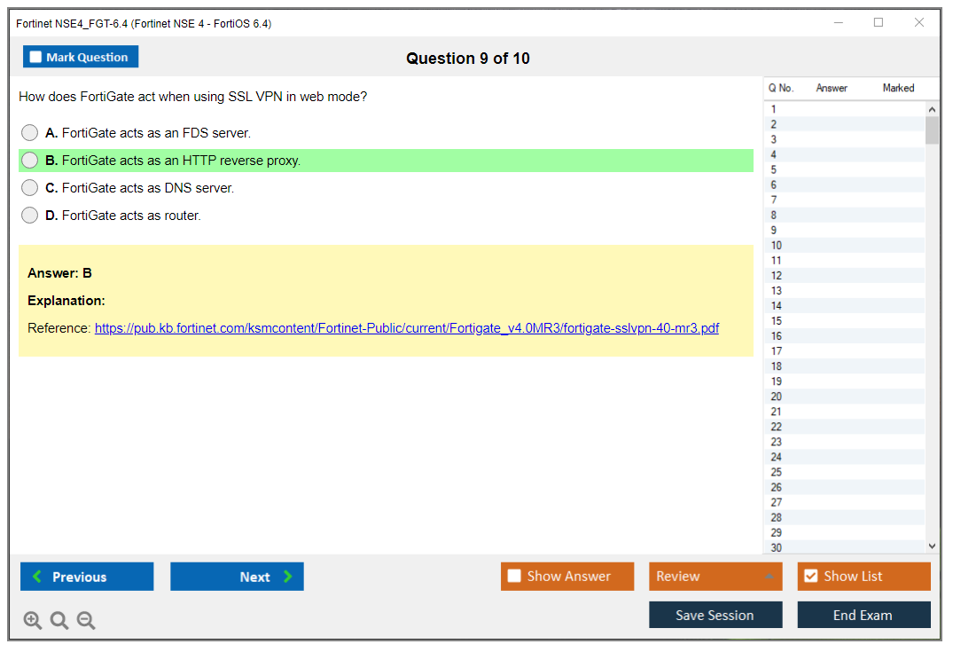 Fortinet NSE4_FGT-6.4 Fortinet NSE 4 - FortiOS 6.4 Practice test exam simulator test engine exam dumps questions answers Image 9
