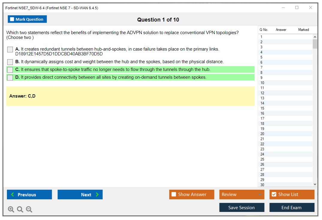Fortinet NSE7_SDW-6.4 Fortinet NSE 7 - SD-WAN 6.4.5 Practice test exam simulator test engine exam dumps questions answers Image 1