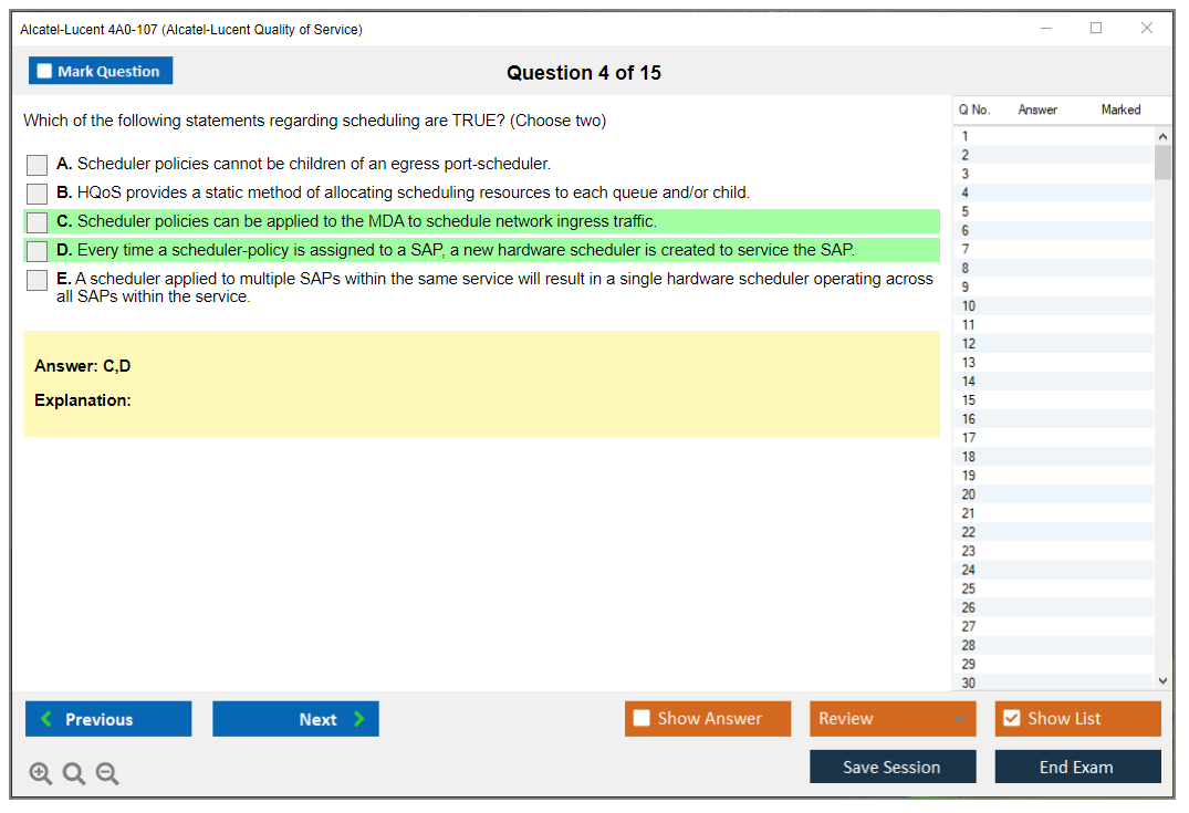 Alcatel-Lucent 4A0-107 Nokia Quality of Service Practice test exam simulator test engine exam dumps questions answers Image 4