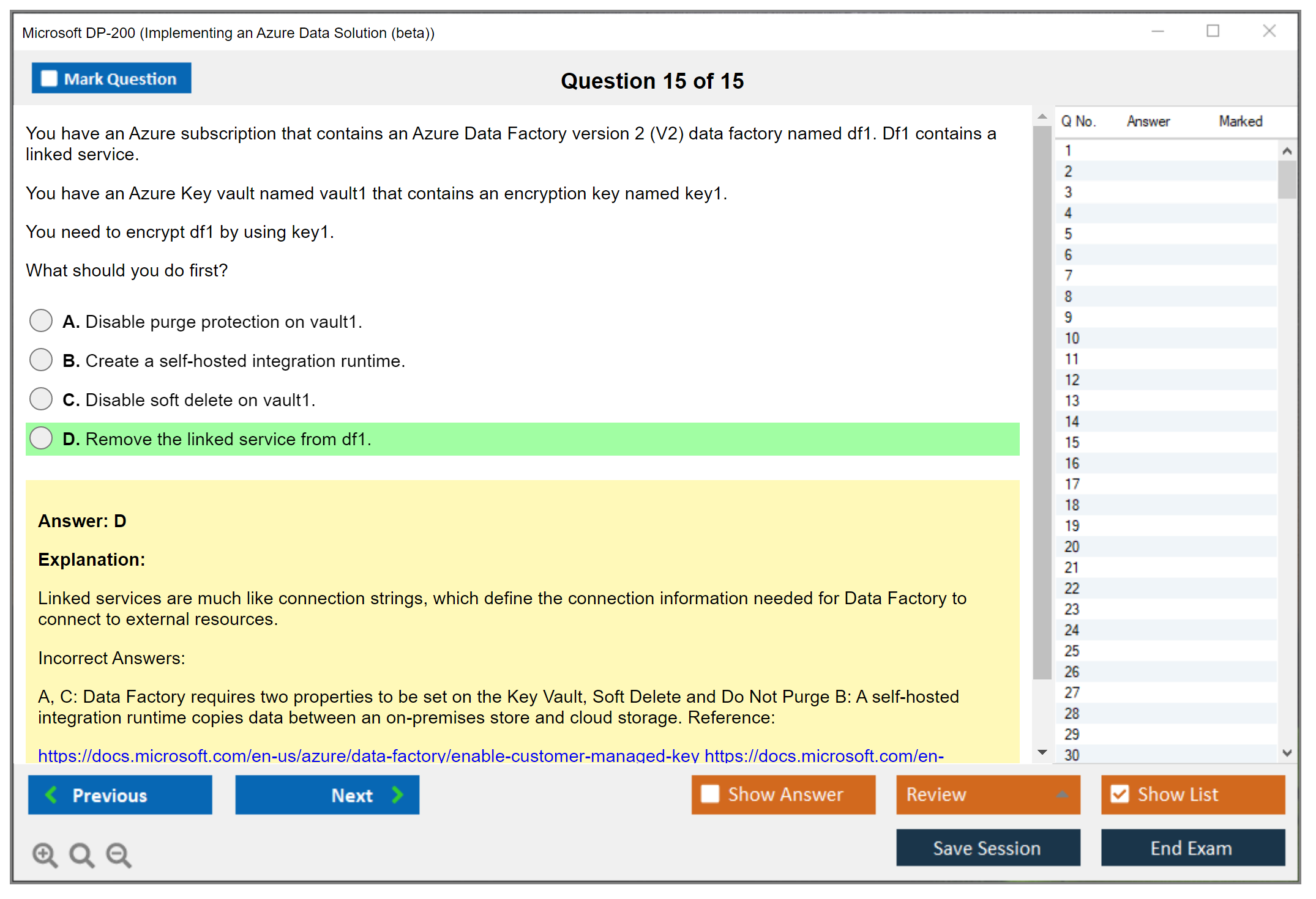 Microsoft DP-200 Implementing an Azure Data Solution  Practice test exam simulator test engine exam dumps questions answers Image 15