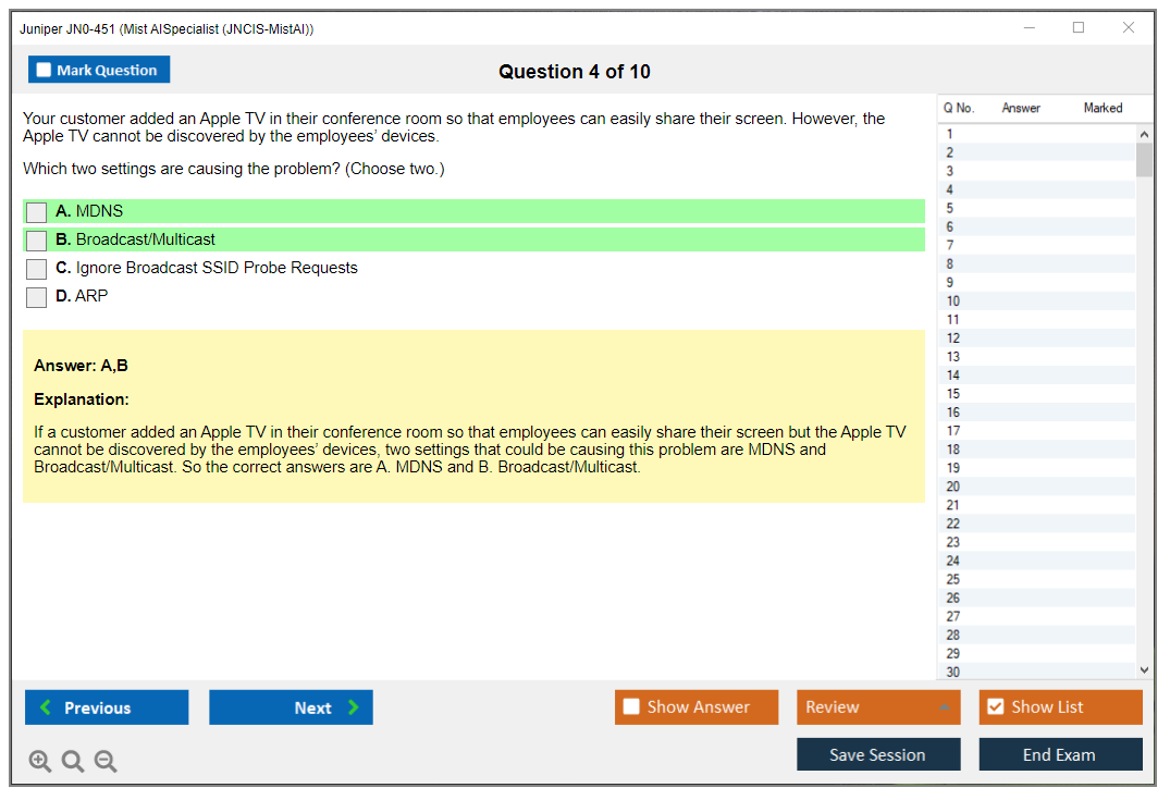 Juniper JN0-451 Mist AI - Specialist (JNCIS-MistAI) Practice test exam simulator test engine exam dumps questions answers Image 4