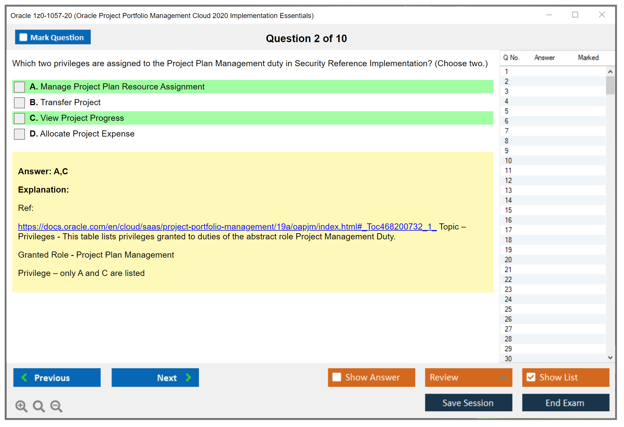 Oracle 1z0-1057-20 Oracle Project Portfolio Management Cloud 2020 Implementation Essentials Practice test exam simulator test engine exam dumps questions answers Image 2