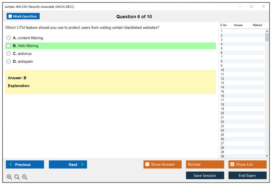 Juniper JN0-230 Security-Associate (JNCIA-SEC) Practice test exam simulator test engine exam dumps questions answers Image 6