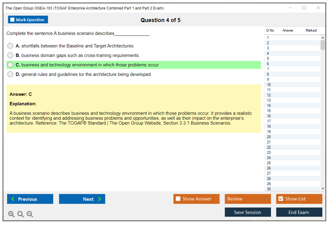 The Open Group OGEA-103 TOGAF Enterprise Architecture Combined Part 1 and Part 2 Exam Practice test exam simulator test engine exam dumps questions answers Image 4