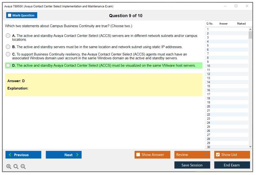 Avaya 78950X Avaya Contact Center Select Implementation and Maintenance Exam Practice test exam simulator test engine exam dumps questions answers Image 9