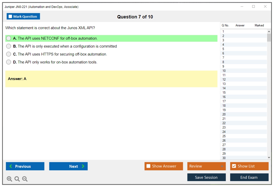 Juniper JN0-221 Automation and DevOps, Associate Practice test exam simulator test engine exam dumps questions answers Image 7