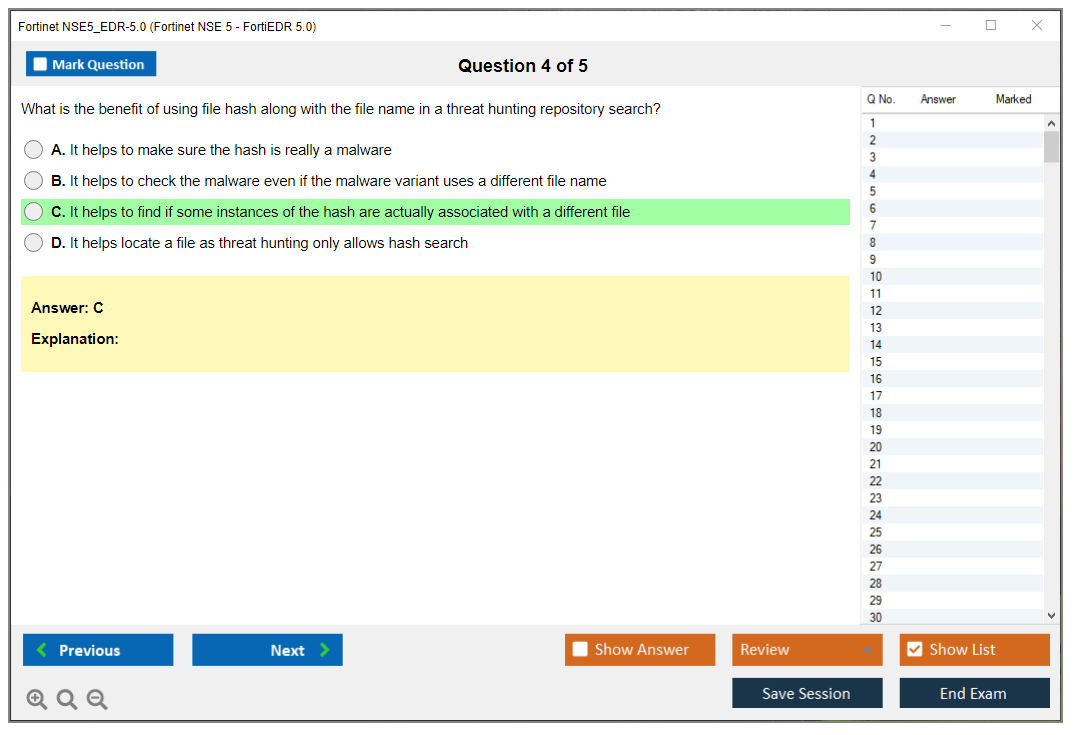 Fortinet NSE5_EDR-5.0 Fortinet NSE 5 - FortiEDR 5.0 Exam Practice test exam simulator test engine exam dumps questions answers Image 4