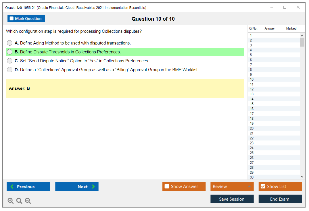 Oracle 1z0-1056-21 Oracle Financials Cloud: Receivables 2021 Implementation Essentials Practice test exam simulator test engine exam dumps questions answers Image 10