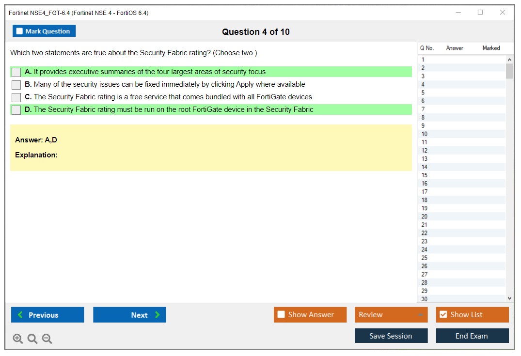 Fortinet NSE4_FGT-6.4 Fortinet NSE 4 - FortiOS 6.4 Practice test exam simulator test engine exam dumps questions answers Image 4