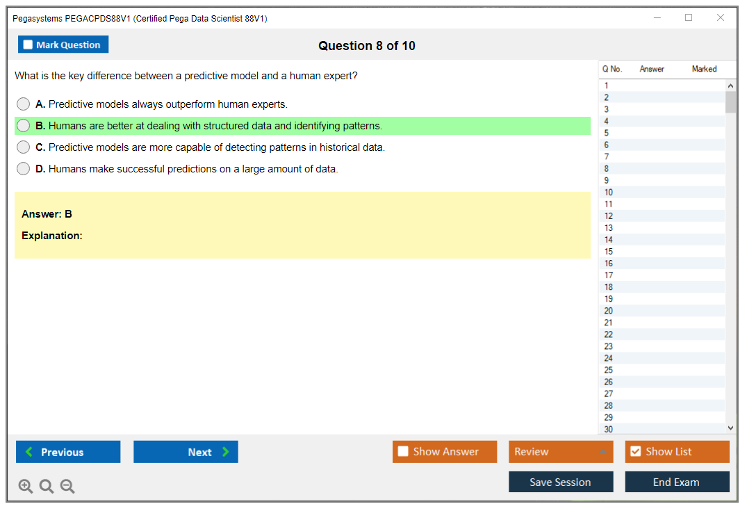 Pegasystems PEGACPDS88V1 Certified Pega Data Scientist 8.8 Practice test exam simulator test engine exam dumps questions answers Image 8