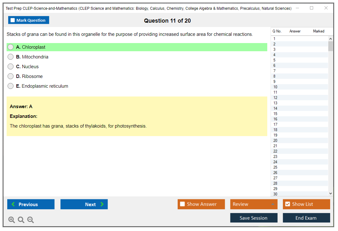 Test Prep CLEP-Science-and-Mathematics CLEP Science and Mathematics: Biology, Calculus, Chemistry, College Algebra & Mathematics, Precalculus, Natural Sciences Practice test exam simulator test engine exam Prep practice test questions answers Image 11