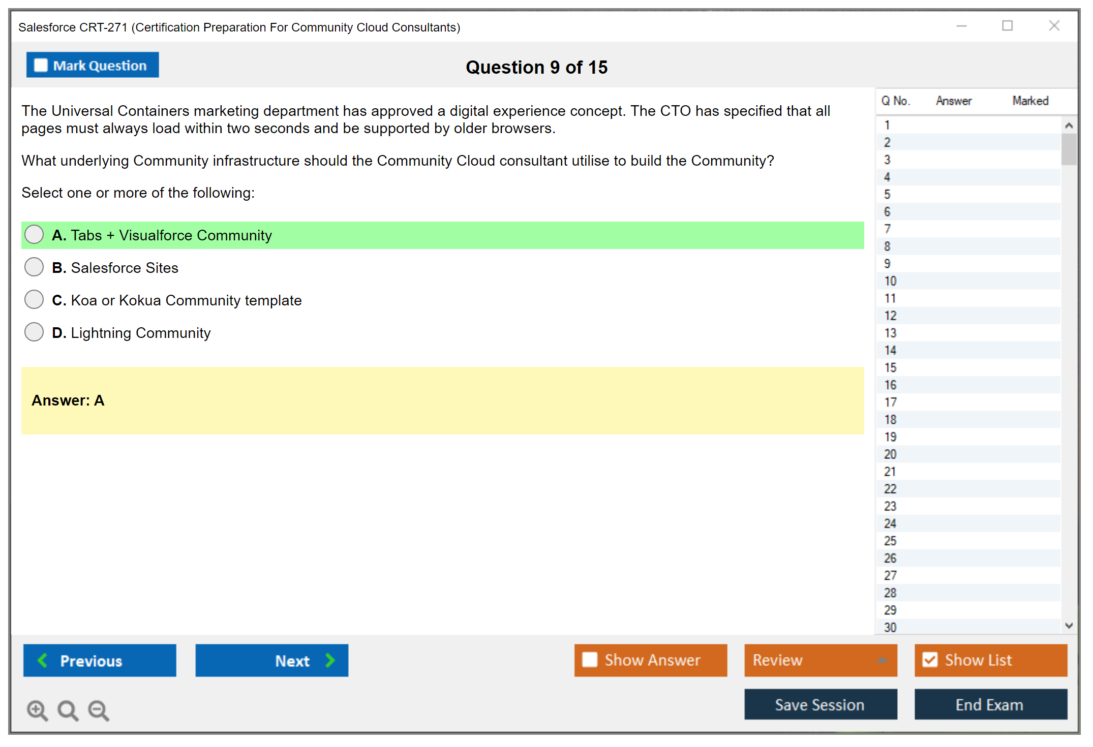 Salesforce CRT-271 Salesforce Certification Preparation For Community Cloud Consultants Practice test exam simulator test engine exam dumps questions answers Image 9