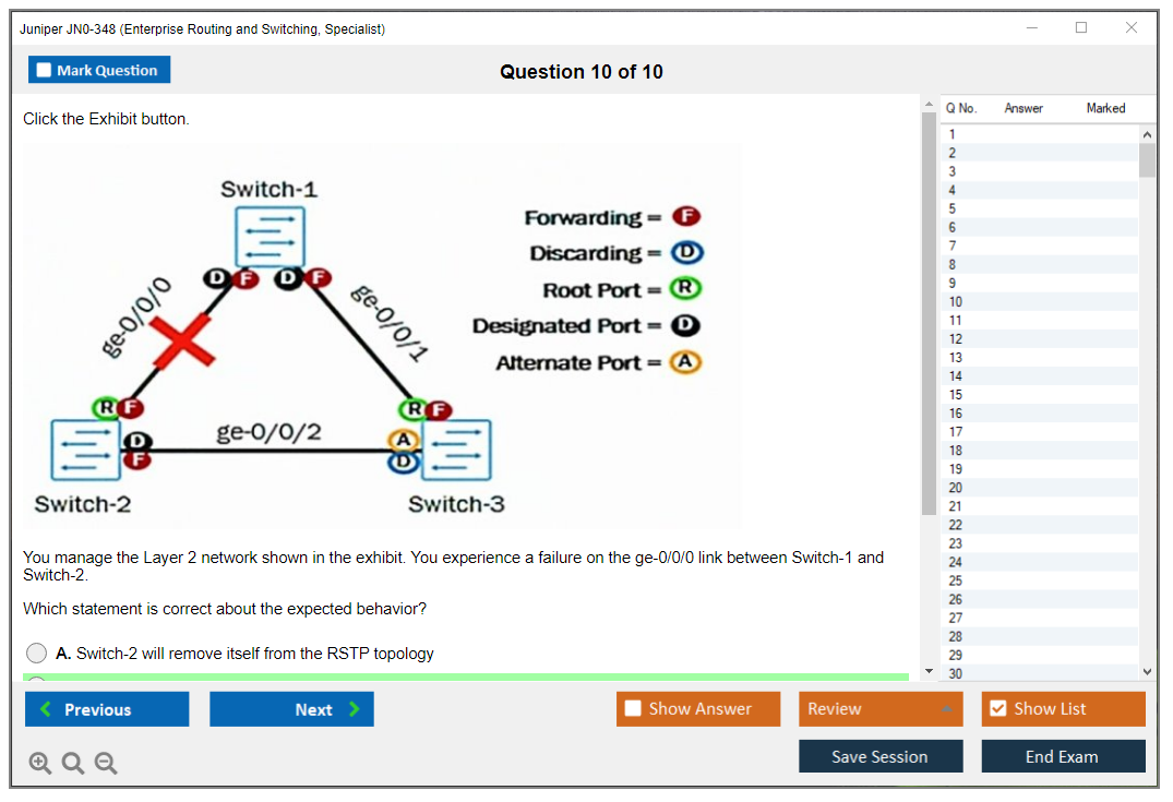 Juniper JN0-348 Enterprise Routing and Switching, Specialist Practice test exam simulator test engine exam dumps questions answers Image 10
