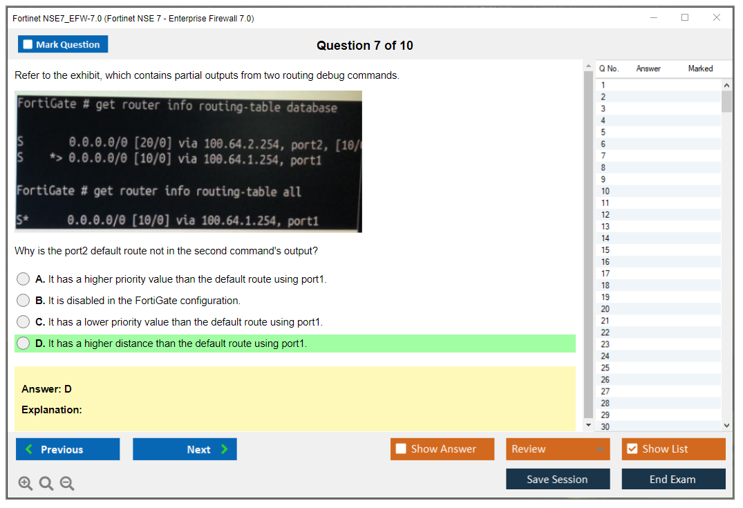 Fortinet NSE7_EFW-7.0 Fortinet NSE 7 - Enterprise Firewall 7.0 Practice test exam simulator test engine exam dumps questions answers Image 7