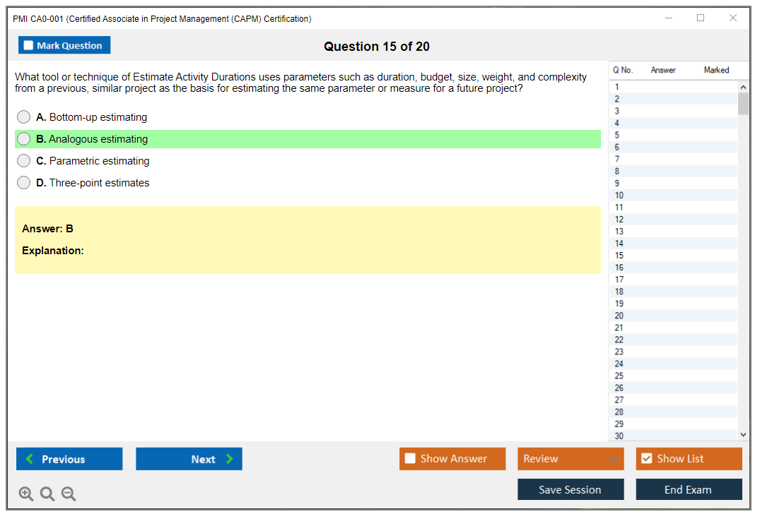 PMI CA0-001 Certified Associate in Project Management (CAPM) Certification Practice test exam simulator test engine exam dumps questions answers Image 15