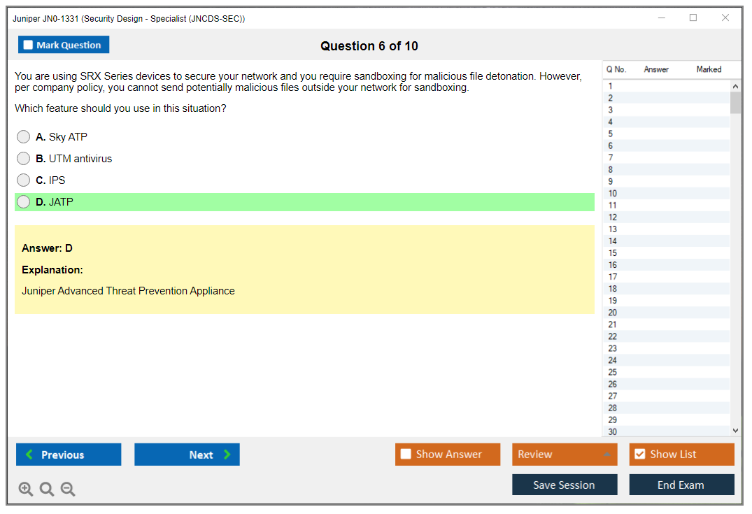 Juniper JN0-1331 Security Design - Specialist (JNCDS-SEC) Practice test exam simulator test engine exam dumps questions answers Image 6