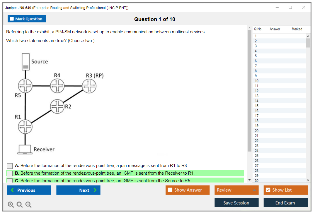 Juniper JN0-649 Enterprise Routing and Switching Professional (JNCIP-ENT) Practice test exam simulator test engine exam dumps questions answers Image 1