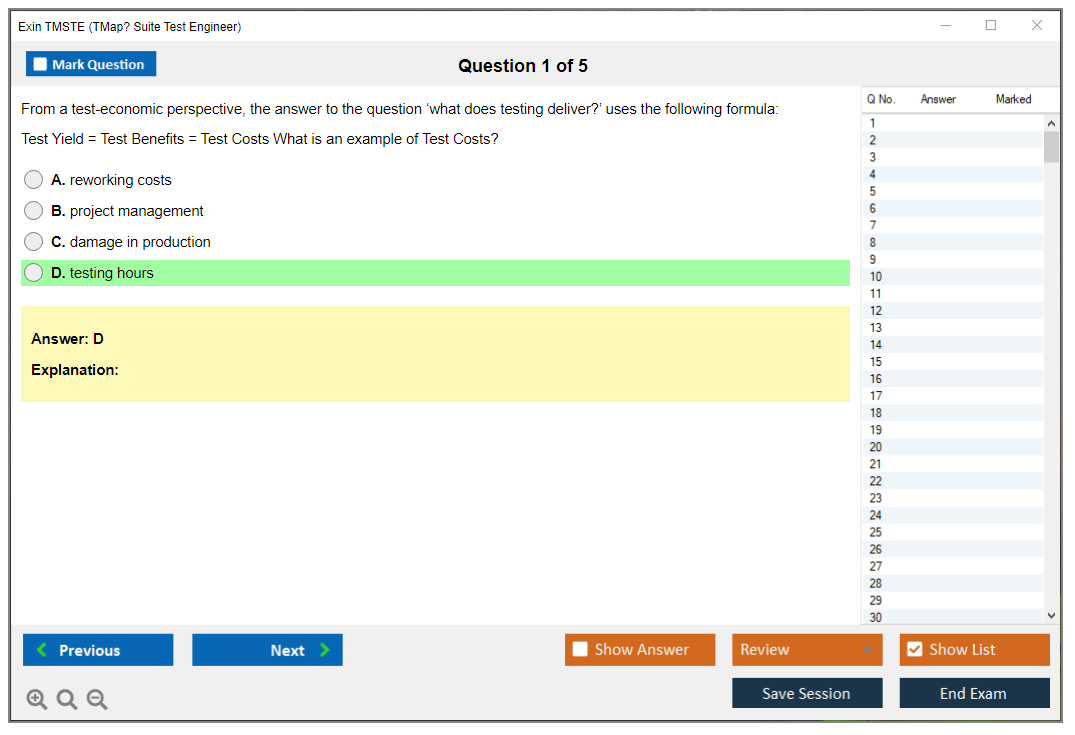 Exin TMSTE TMap Suite Test Engineer Practice test exam simulator test engine exam dumps questions answers Image 1