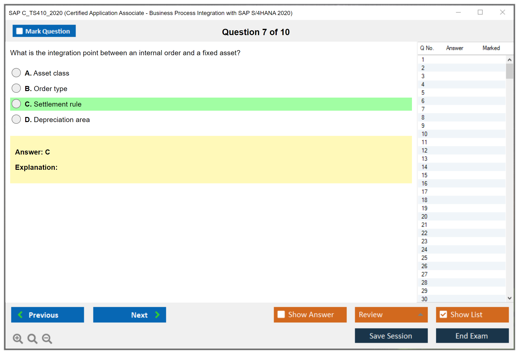 SAP C_TS410_2020 SAP Certified Associate - Business Process Integration with SAP S/4HANA 2020 Practice test exam simulator test engine exam Prep practice test questions answers Image 7