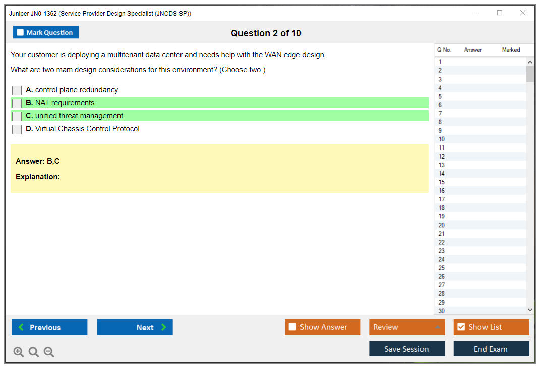 Juniper JN0-1362 Service Provider Design Specialist (JNCDS-SP) Practice test exam simulator test engine exam dumps questions answers Image 2