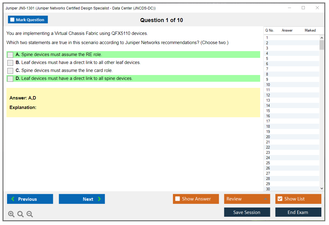 Juniper JN0-1301 Juniper Networks Certified Design Specialist - Data Center (JNCDS-DC) Practice test exam simulator test engine exam dumps questions answers Image 1
