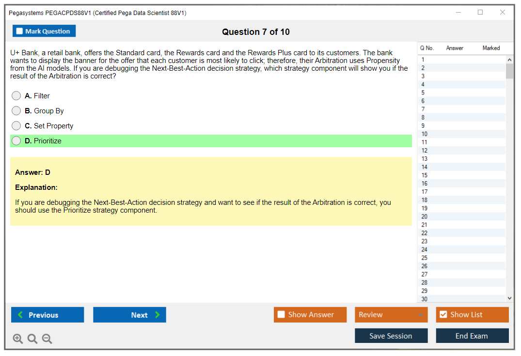 Pegasystems PEGACPDS88V1 Certified Pega Data Scientist 8.8 Practice test exam simulator test engine exam dumps questions answers Image 7