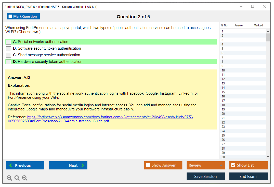 Fortinet NSE6_FWF-6.4 Fortinet NSE 6 - Secure Wireless LAN 6.4 Practice test exam simulator test engine exam dumps questions answers Image 2