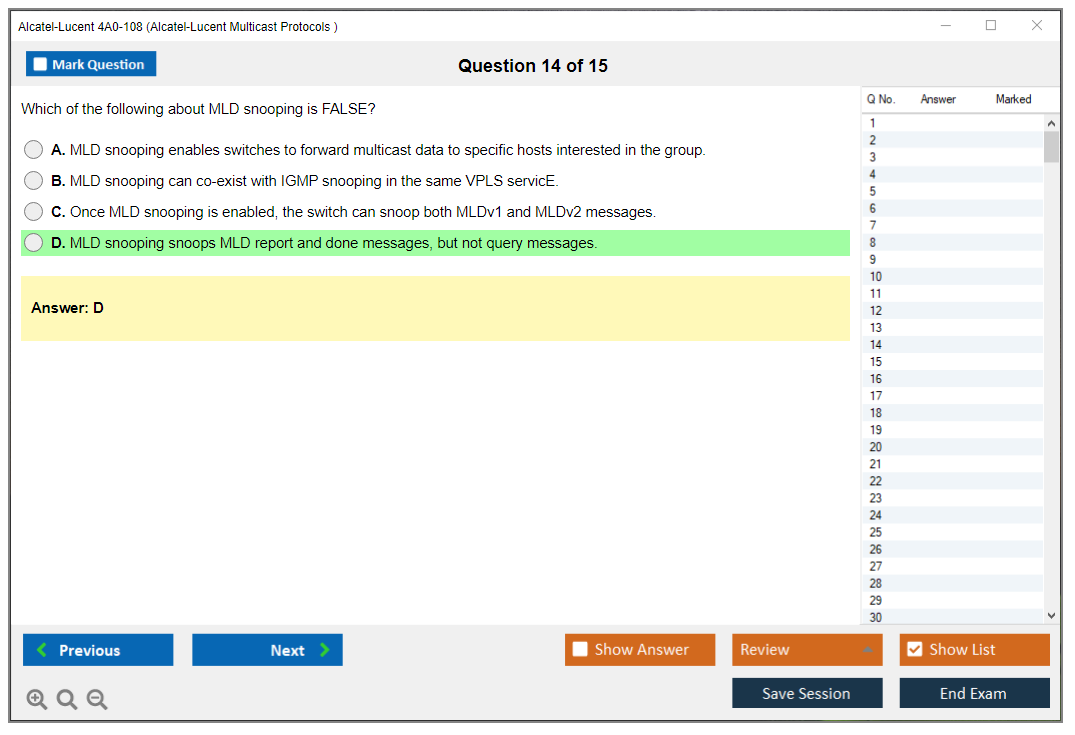 Alcatel-Lucent 4A0-108 Nokia Multicast Protocols Practice test exam simulator test engine exam dumps questions answers Image 14